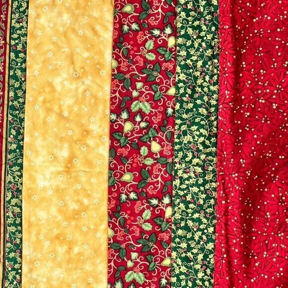 Christmas Handmade Pieced Quilted Table Runner 56" Poinsettias Holly Reversable - Picture 9 of 13